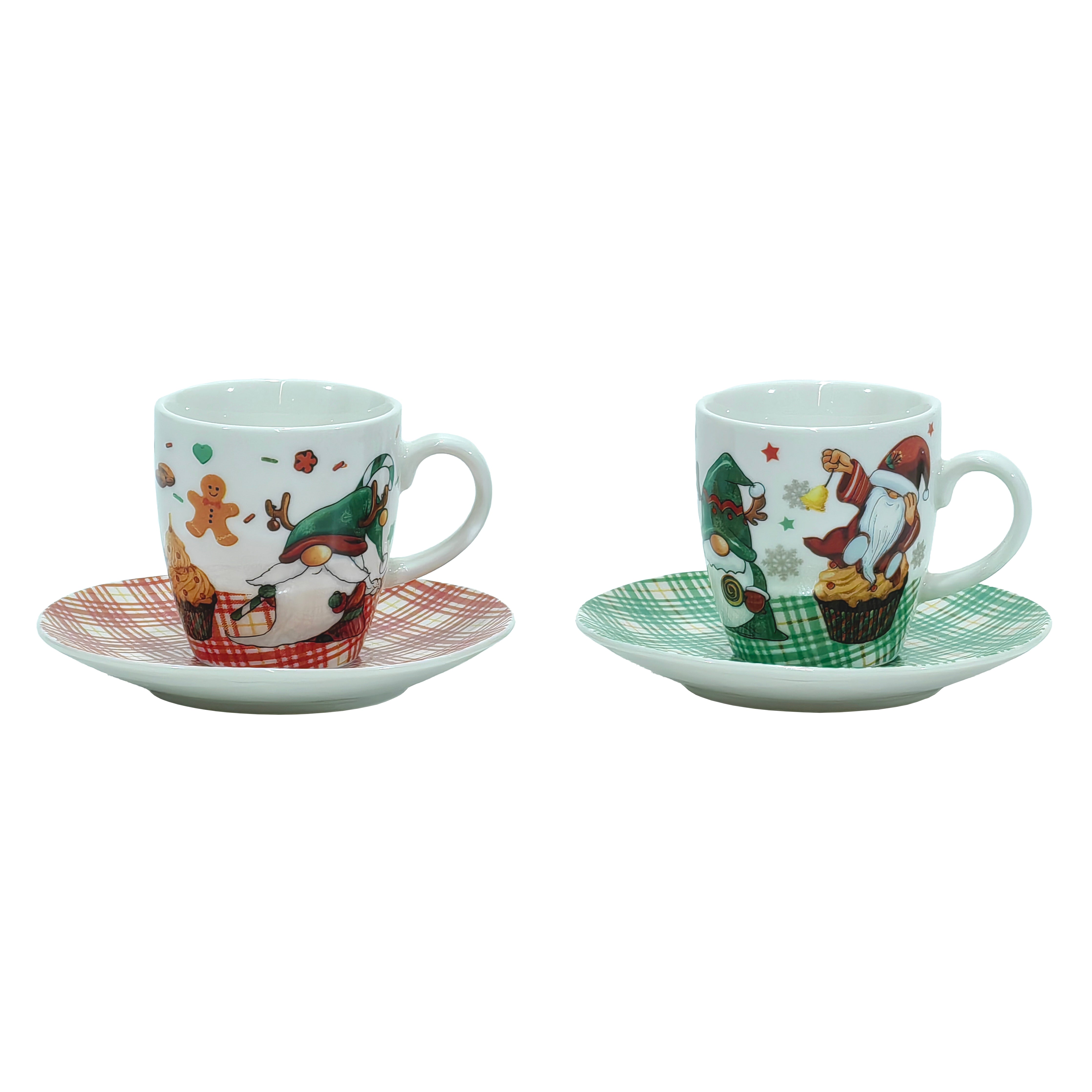VESTIAMO CASA GRAN NATALE - Servizio da caffè natalizio in ceramica 4 tazzine con piattino e stand in metallo